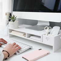Besegad komputer stancjonarny podstawa monitora Riser uchwyt na laptopa drewniana na biurko Organizer półka łatwy montaż do domowego biura na biurko 3